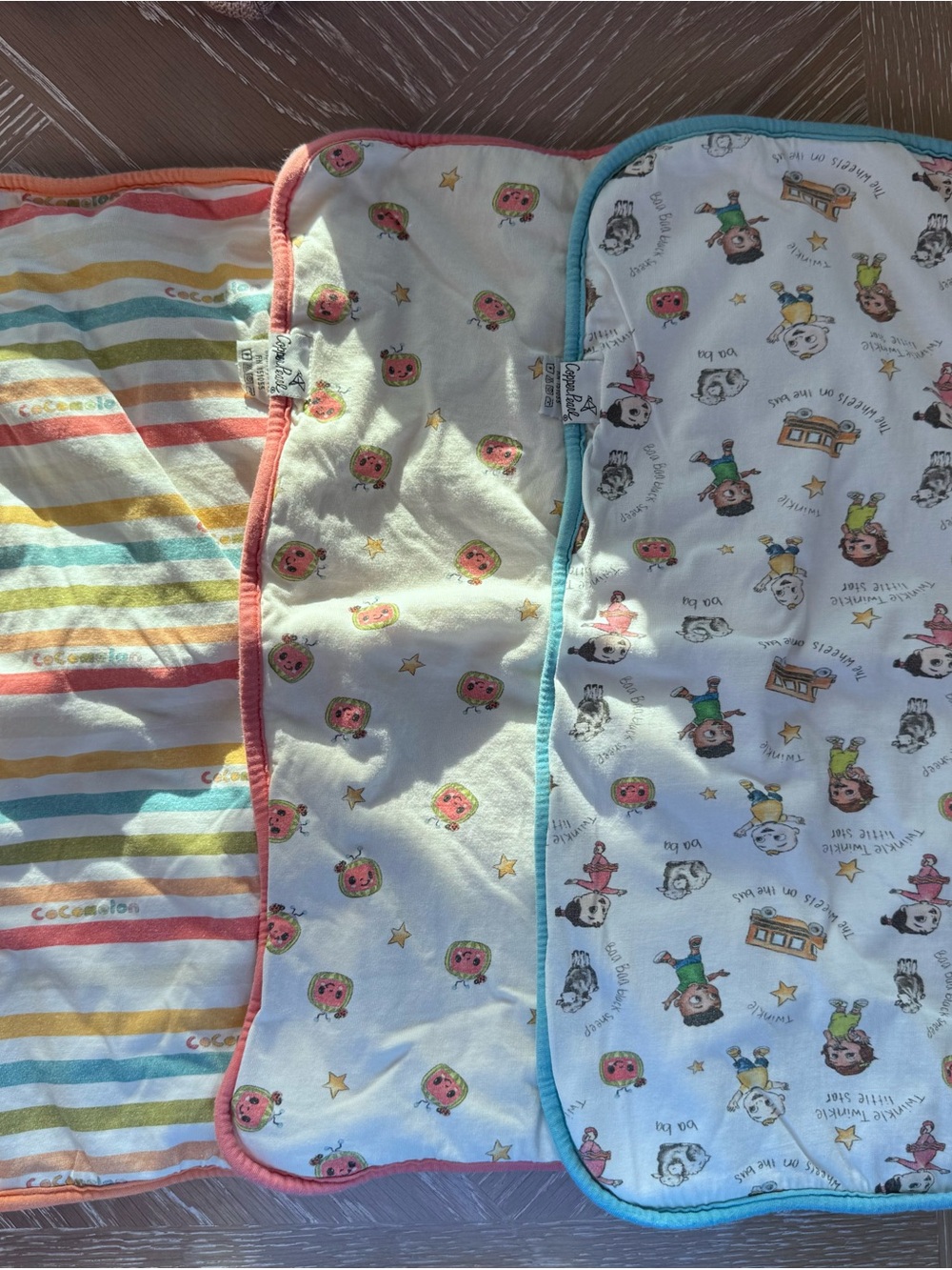 Copper Pearl Cocomelon Burp Cloths